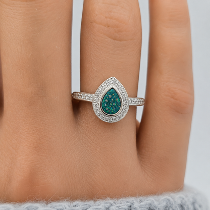 Keepsake Memorial Silver Eternal light Ashes Ring in Teal Mist - Handcrafted in the UK