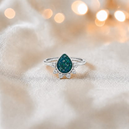 Keepsake Memorial Silver Eternelle Ashes Ring in Teal Mist  - Handcrafted in the UK
