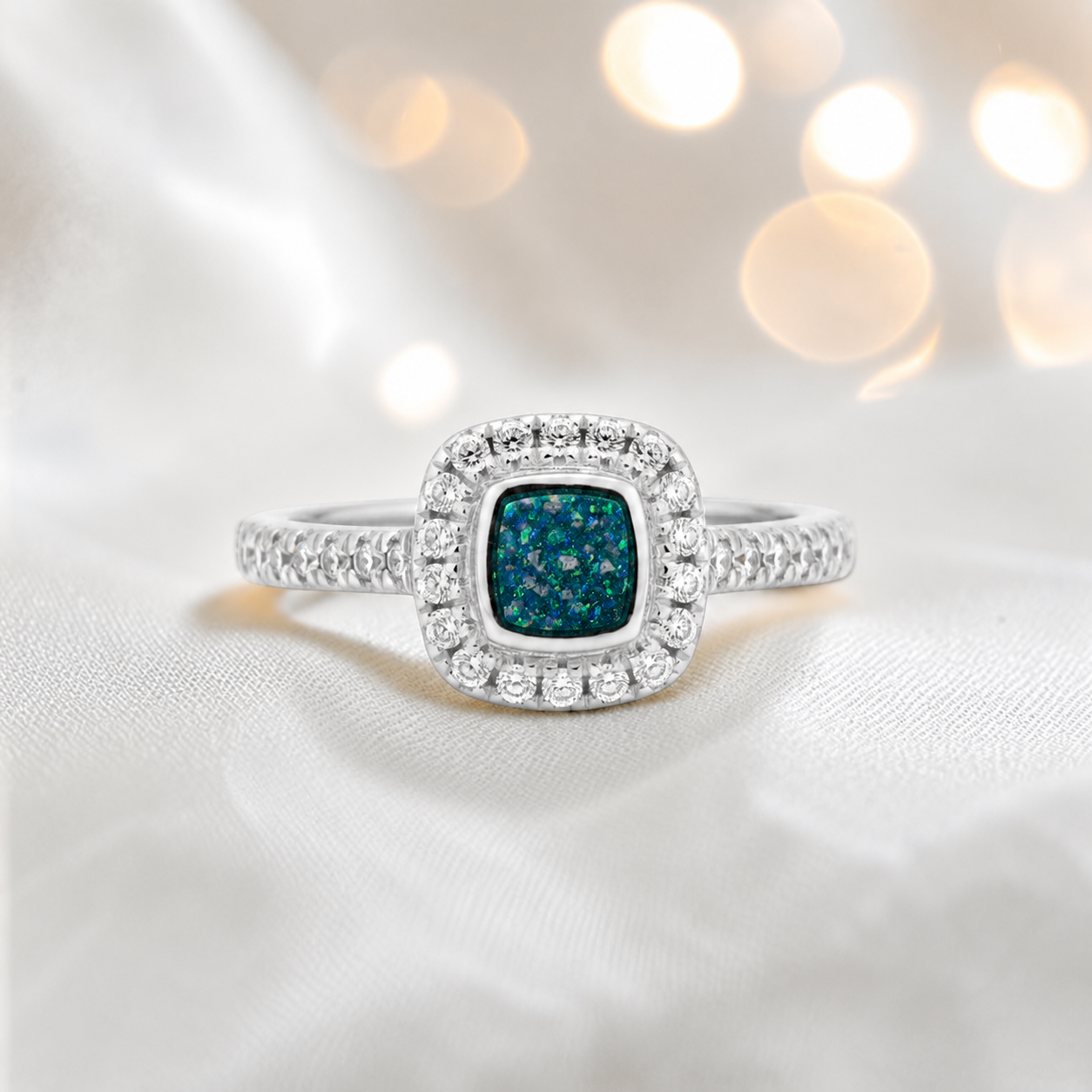 Keepsake Memorial Silver Florence Ashes Ring in teal mist - Handcrafted in the UK
