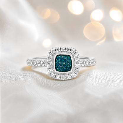 Keepsake Memorial Silver Florence Ashes Ring in teal mist - Handcrafted in the UK