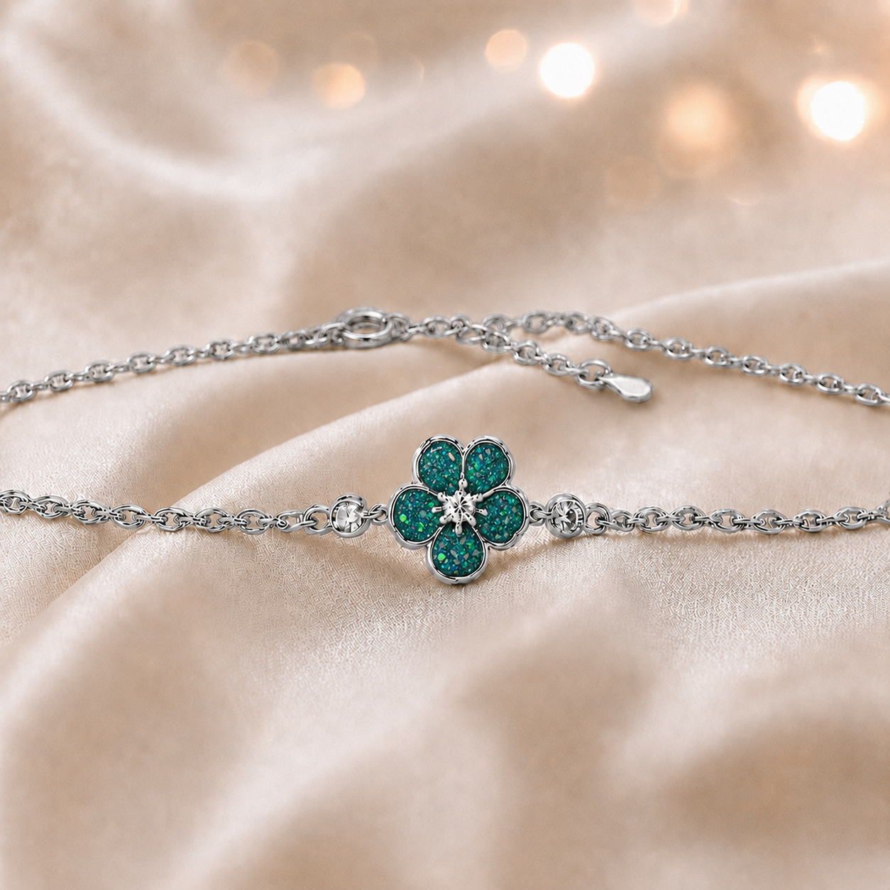 Sterling Silver Forget Me Not Memorial Bracelet in teal mist, Ashes Keepsake Jewellery UK