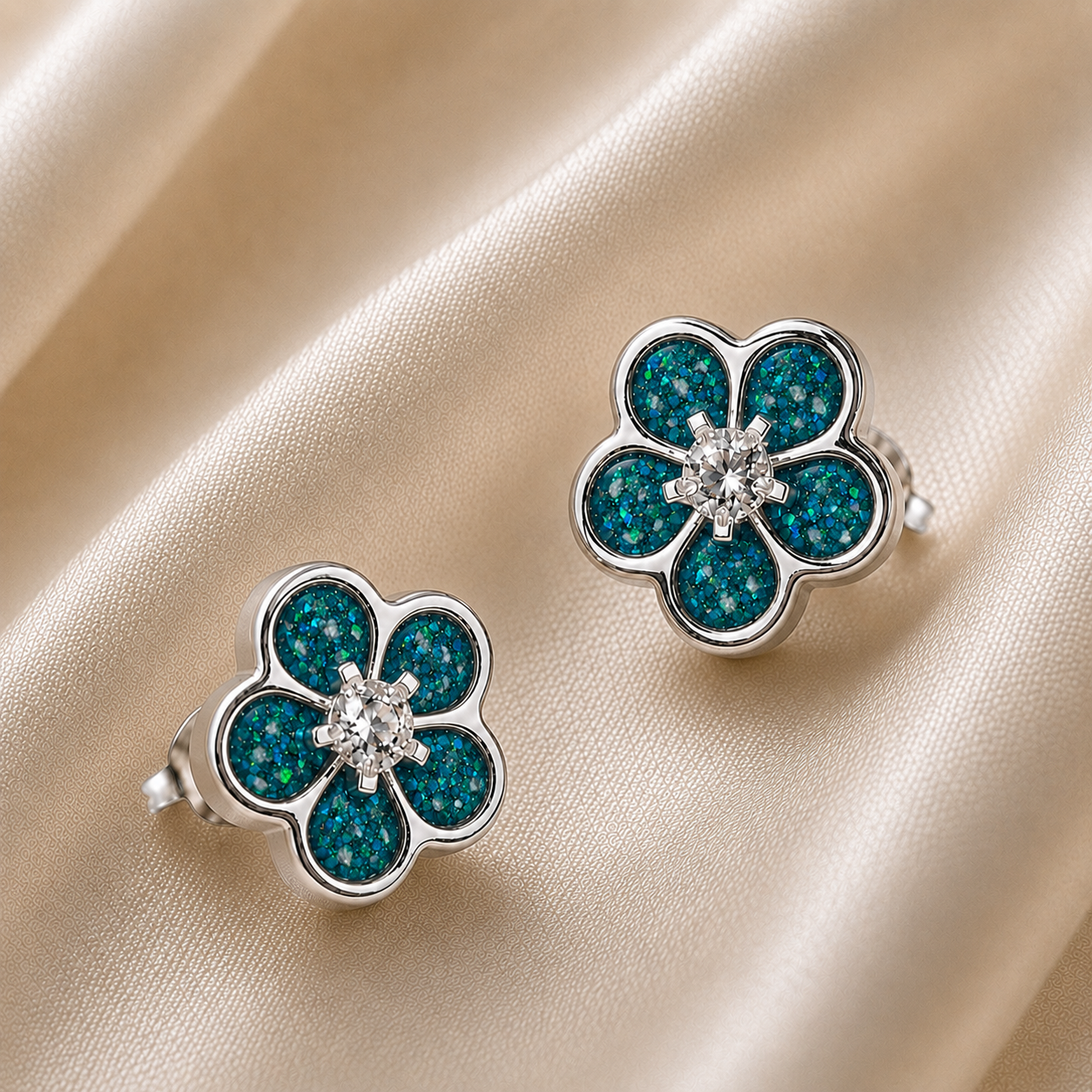 925 Sterling Silver Forget Me Not Memorial Stud Earrings in teal mist - Keepsake Memorial Jewellery
