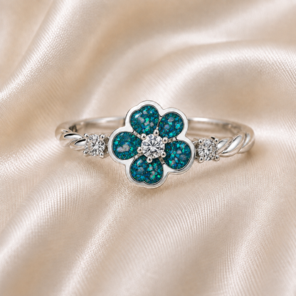 Teal Mist Forget Me Not memorial ring in 925 sterling silver – Keepsake Memorial Jewellery