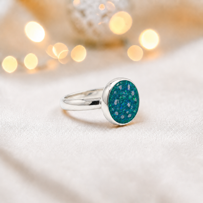 Keepsake Memorial Silver Gabrielle Ashes Ring in Teal Mist  - Handcrafted in the UK
