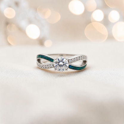 Keepsake Memorial Silver Infinity Ashes Ring in teal mist  - Handcrafted in the UK 