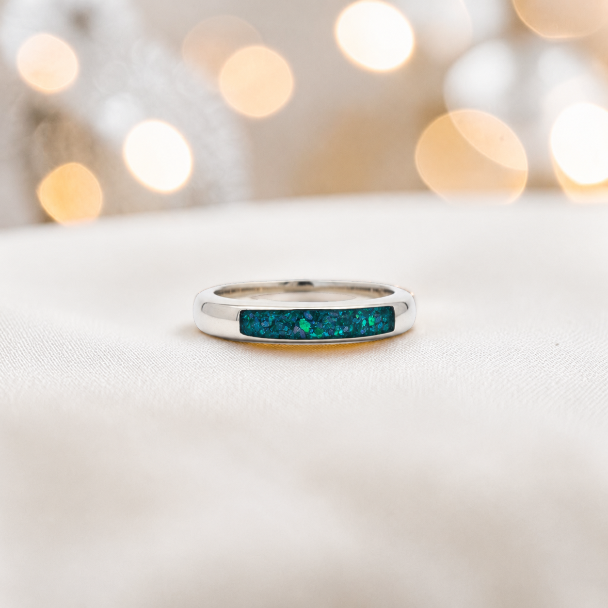 Keepsake Memorial Iris wishbone ashes ring in teal mist, handcrafted in Lancashire 