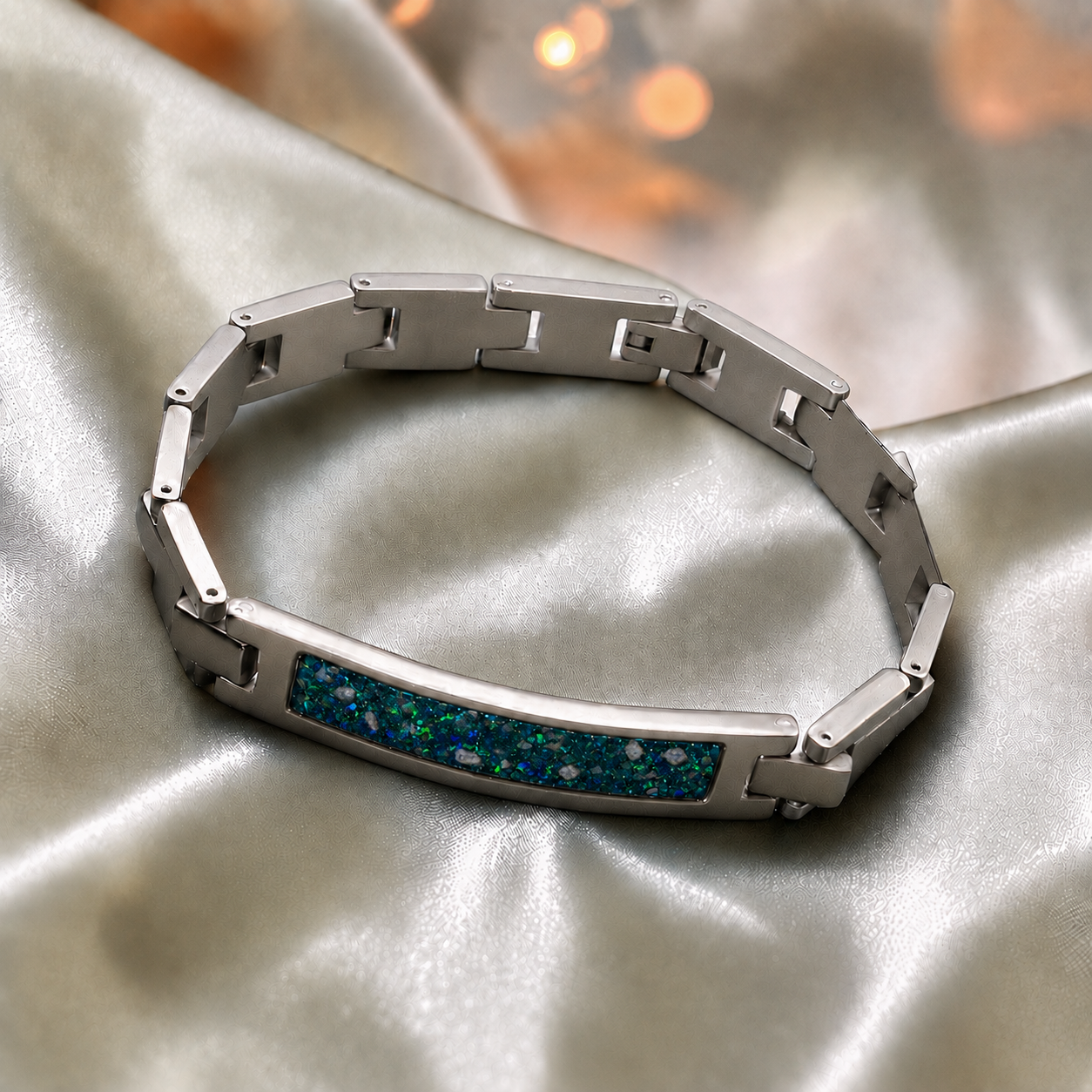 Teal mist stainless steel link ID memorial ashes bracelet – Keepsake Memorial Jewellery