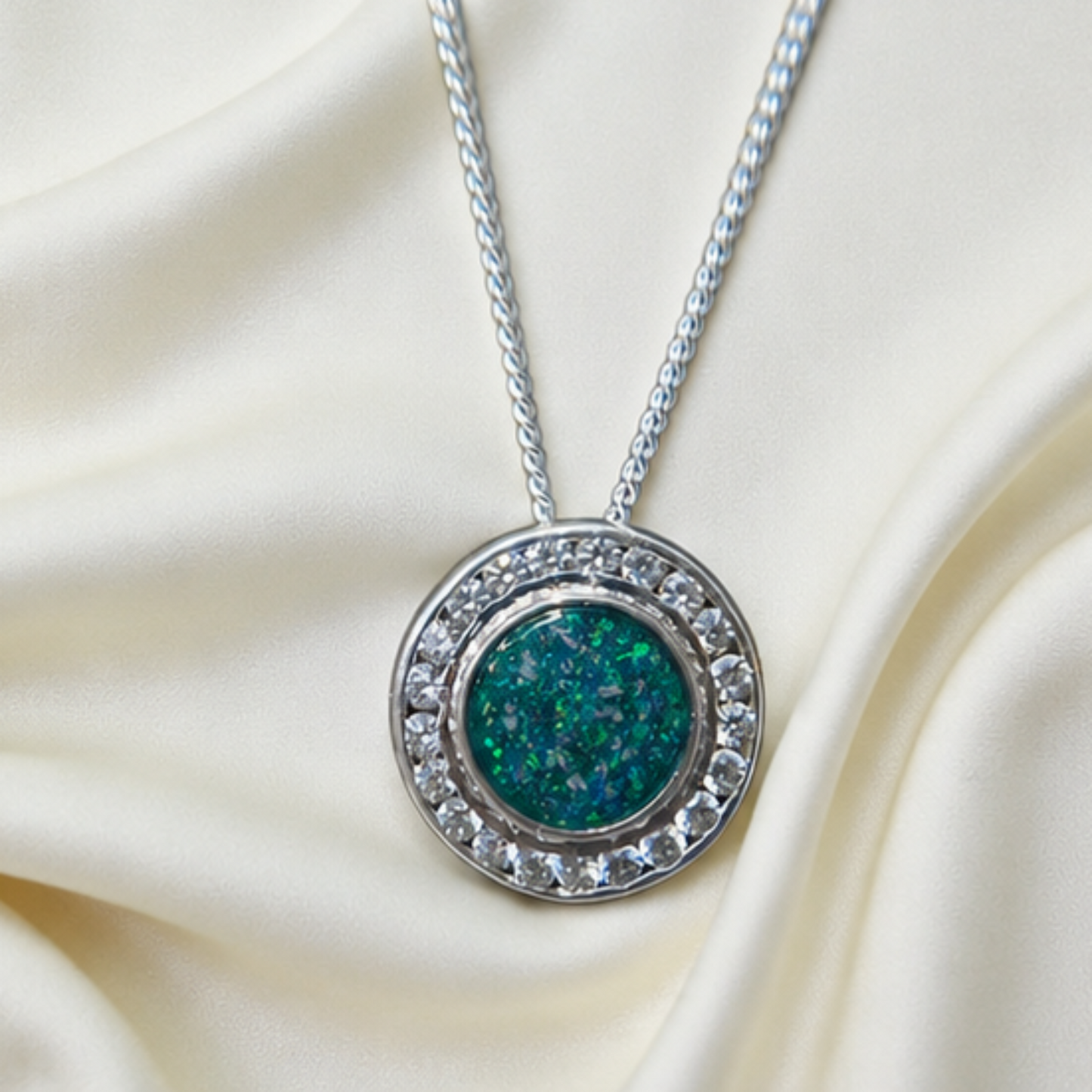 Keepsake Memorial  Silver Ladies Sparkling Round Ashes Pendant - Alderan