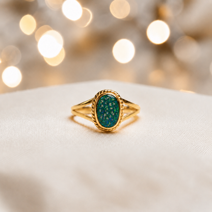 Teal Mist Ayla, 9ct gold oval memorial ring, handcrafted in Lancashire, UK – by Keepsake Memorial Jewellery