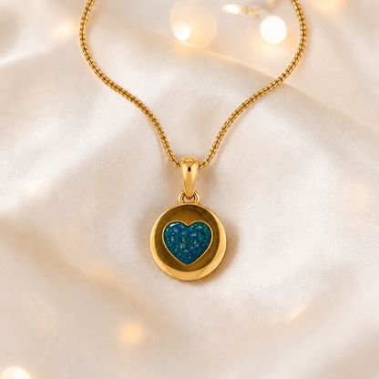 Teal Mist Dainty Heart 9ct gold pendant, handcrafted in Lancashire UK – by Keepsake Memorial Jewellery