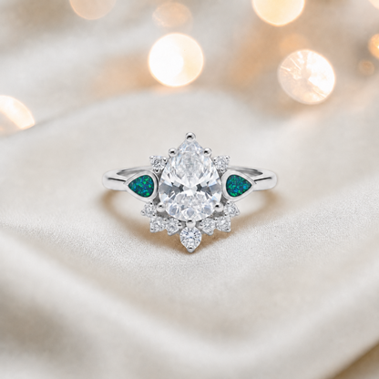 Keepsake Memorial Silver Dew Drop Ashes Ring in Teal Mist - Handcrafted in the UK