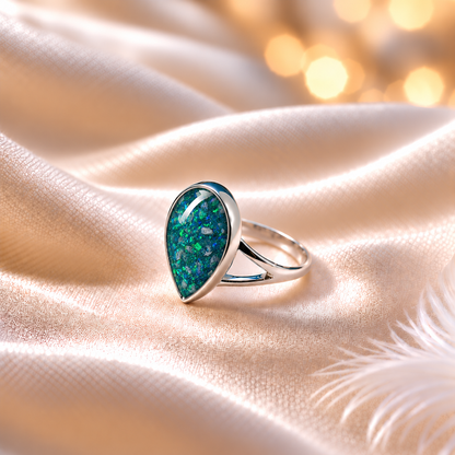 keepsake memorial silver teardrop ashes ring  Elizabeth, handcrafted in Lancashire