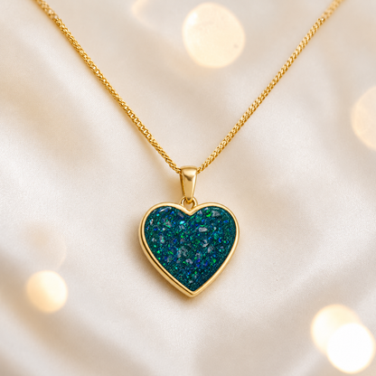 Teal Mist Golden heart 9ct gold pendant, handcrafted in Lancashire UK – by Keepsake Memorial Jewellery
