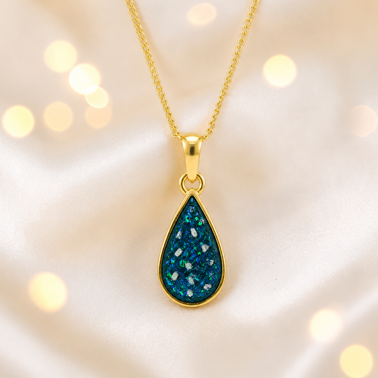 Teal Mist Golden Light 9ct gold pendant, handcrafted in Lancashire UK – by Keepsake Memorial Jewellery