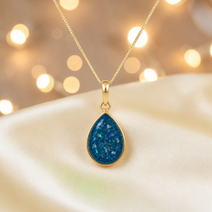 Teal Mist Golden Whisper 9ct gold pendant, handcrafted in Lancashire UK – by Keepsake Memorial Jewellery