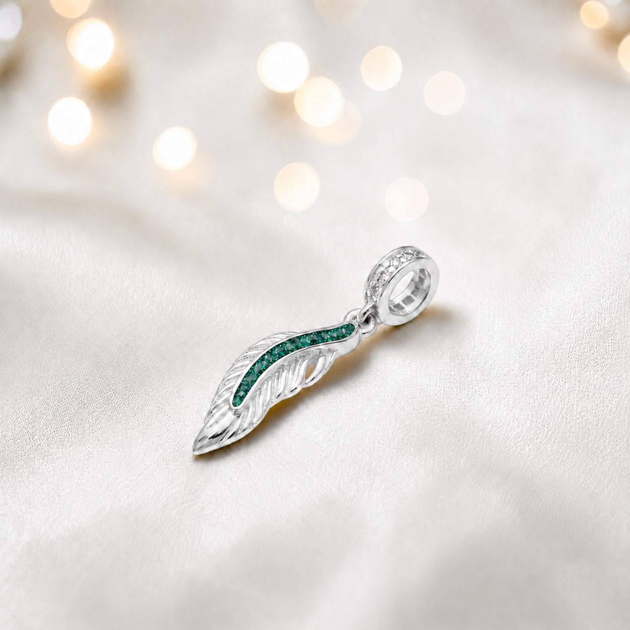 Teal mist sterling silver heavens feather  ashes memorial dangle  charm, handcrafted in Lancashire by keepsake memorial