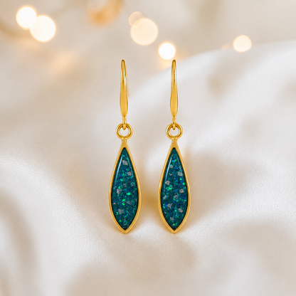 Teal Mist Luz 9ct gold tear drop earrings, handcrafted in Lancashire, UK – by Keepsake Memorial Jewellery