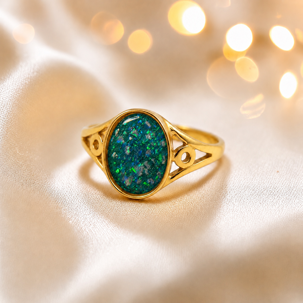 Teal Mist Margot 9ct gold signet memorial ring, handcrafted in Lancashire, UK – by Keepsake Memorial Jewellery