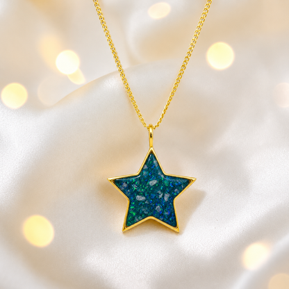 Teal Mist Merak Star 9ct gold pendant, handcrafted in Lancashire UK – by Keepsake Memorial Jewellery