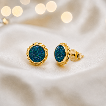 Teal Mist Tala 9ct gold flower earrings, handcrafted in Lancashire, UK – by Keepsake Memorial Jewellery