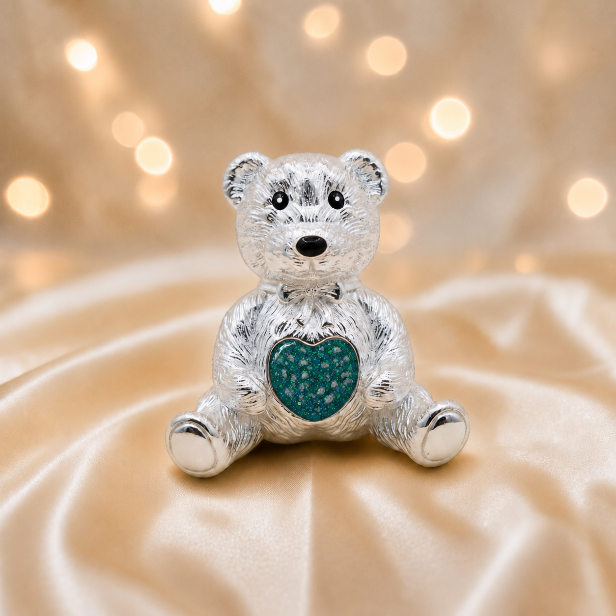 Stainless steel ted memorial bear,  in teal mist, handcrafted in Lancashire UK - by Keepsake Memorial Jewellery