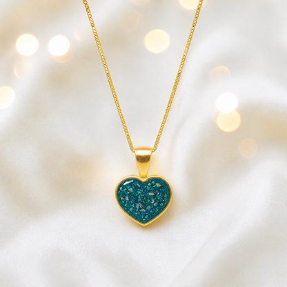 Teal Mist Treasured  heart 9ct gold pendant, handcrafted in Lancashire UK – by Keepsake Memorial Jewellery