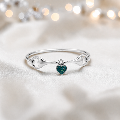 Silver Rocket snaffle bit ashes bangle in teal mist,  handcrafted in Lancashire UK - by Keepsake Memorial Jewellery