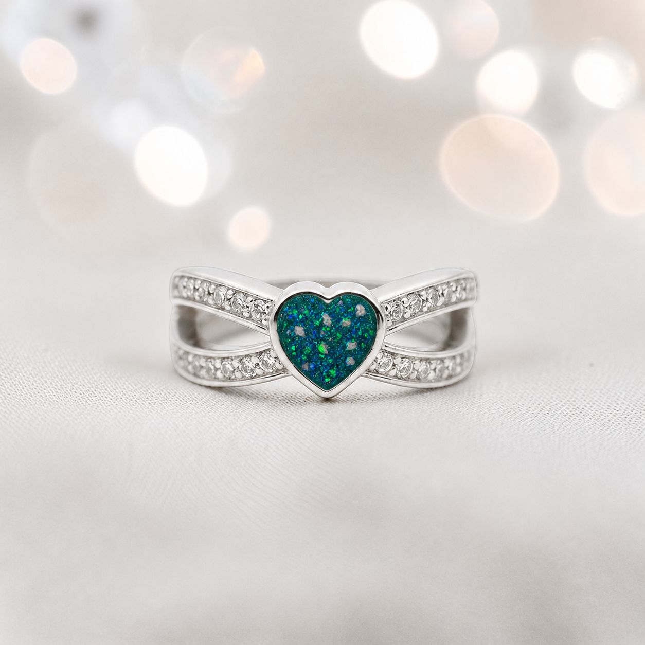 Keepsake Memorial Silver Stella Ashes Ring in teal mist  - Handcrafted in the UK