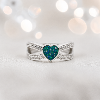 Keepsake Memorial Silver Stella Ashes Ring in teal mist  - Handcrafted in the UK