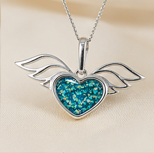 Keepsake Memorial Silver Ladies Winged Heart Ashes Pendant - Sirius