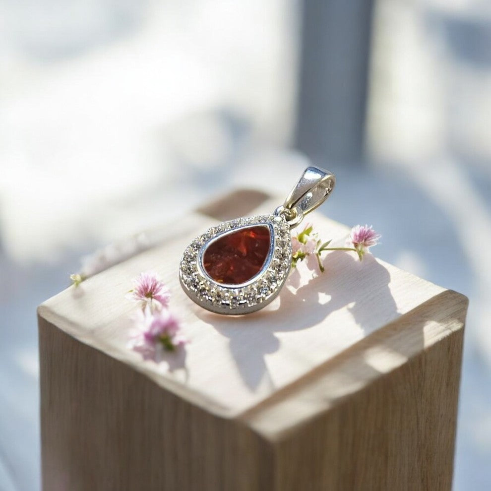 Silver Teardrop Pendant with CZ Stones
