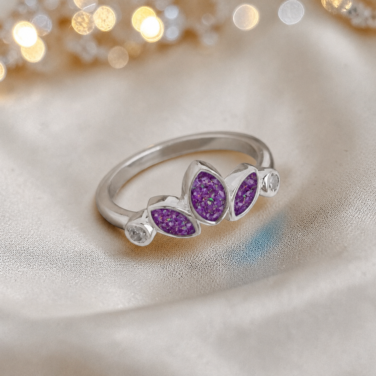 Keepsake memorial silver Thea ashes ring, in rose pink, handcrafted in Lancashire, UK
