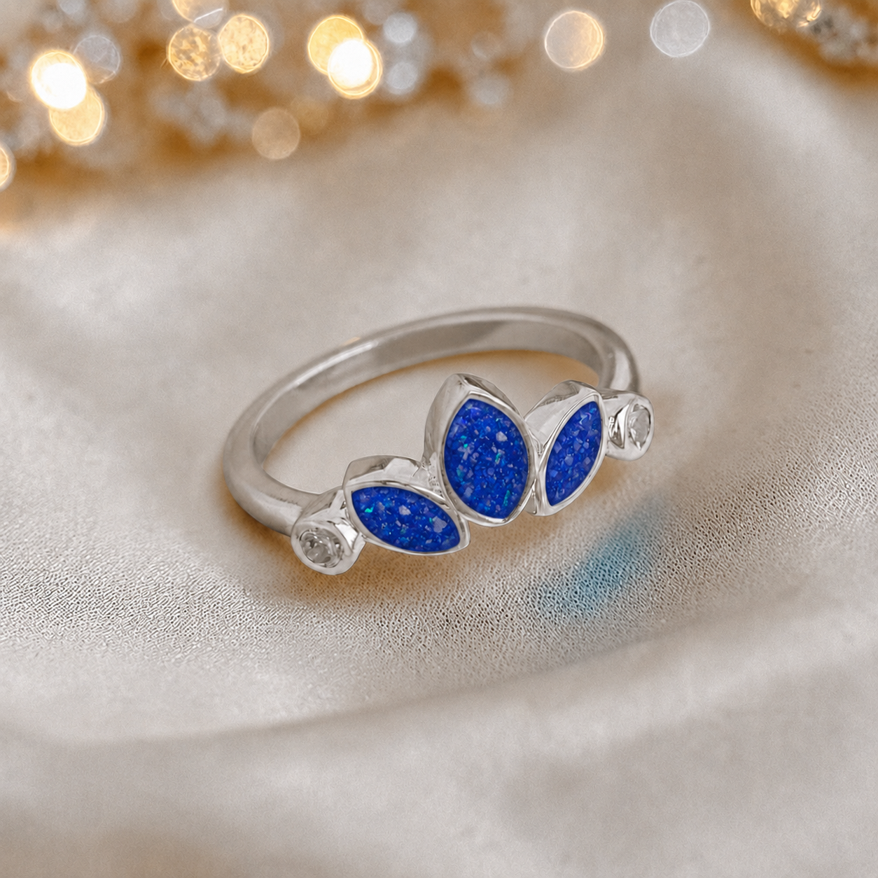 Keepsake memorial silver Thea ashes ring, in royal blue, handcrafted in Lancashire, UK