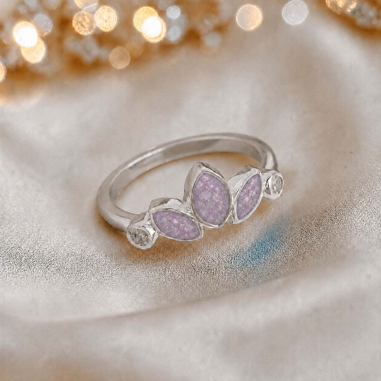 Keepsake memorial silver Thea ashes ring, in unicorn purple, handcrafted in Lancashire, UK