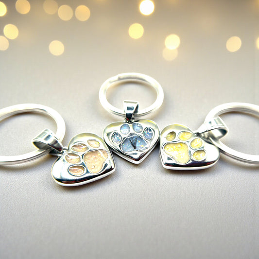 stainless steel dog paw keyring, handcrafted in Lancashire