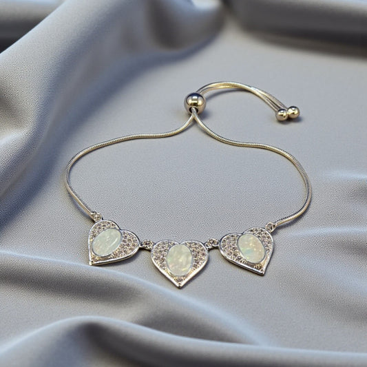 Silver three heart memorial jewellery bracelet, handcrafted in Lancashire,  UK