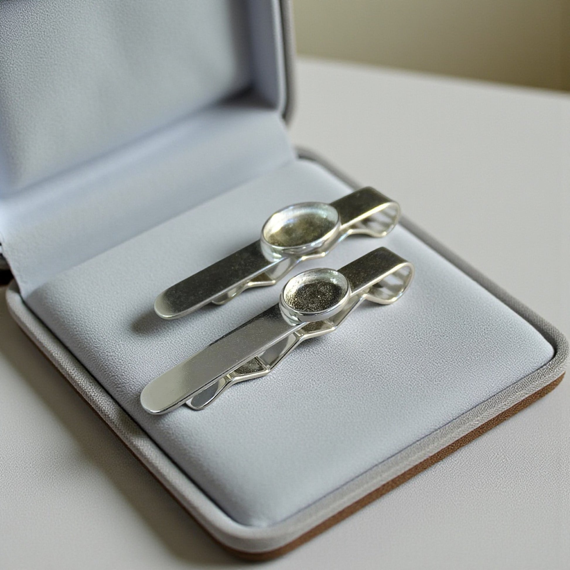Silver tie slides, handmade memorial ashes UK