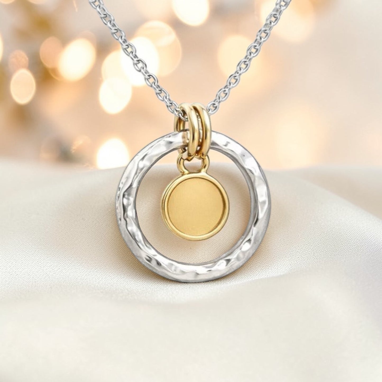 Hammered Hollow Circle Mixed Metal Pendant - MADE TO ORDER