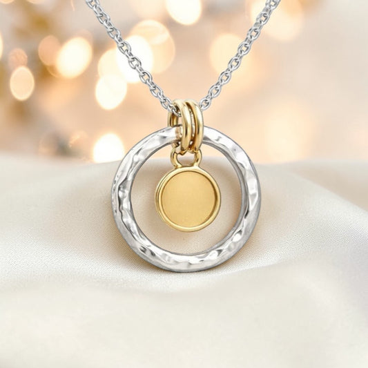Hammered Hollow Circle Mixed Metal Pendant - MADE TO ORDER