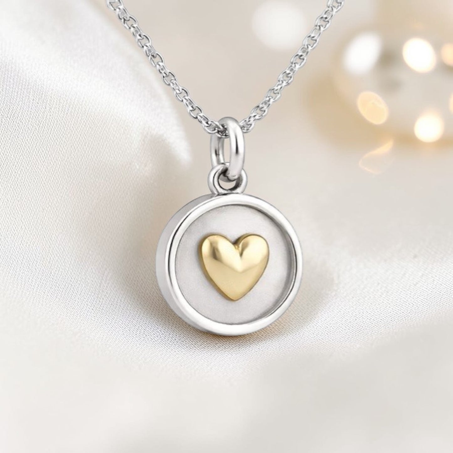 Gold Heart Silver Disc Mixed Metal Pendant - MADE TO ORDER