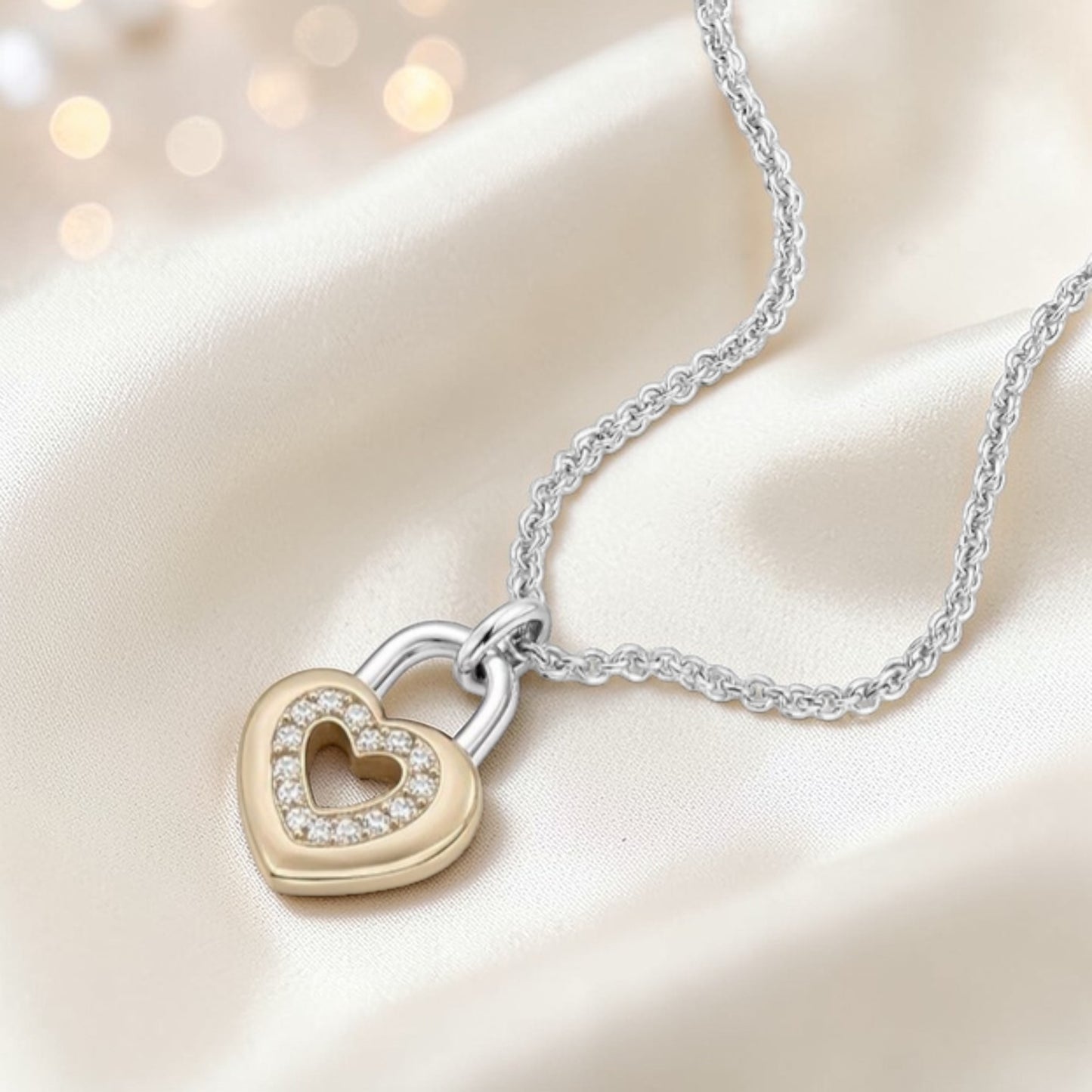 Gold Heart Mixed Metal Locket With CZ Stones - MADE TO ORDER