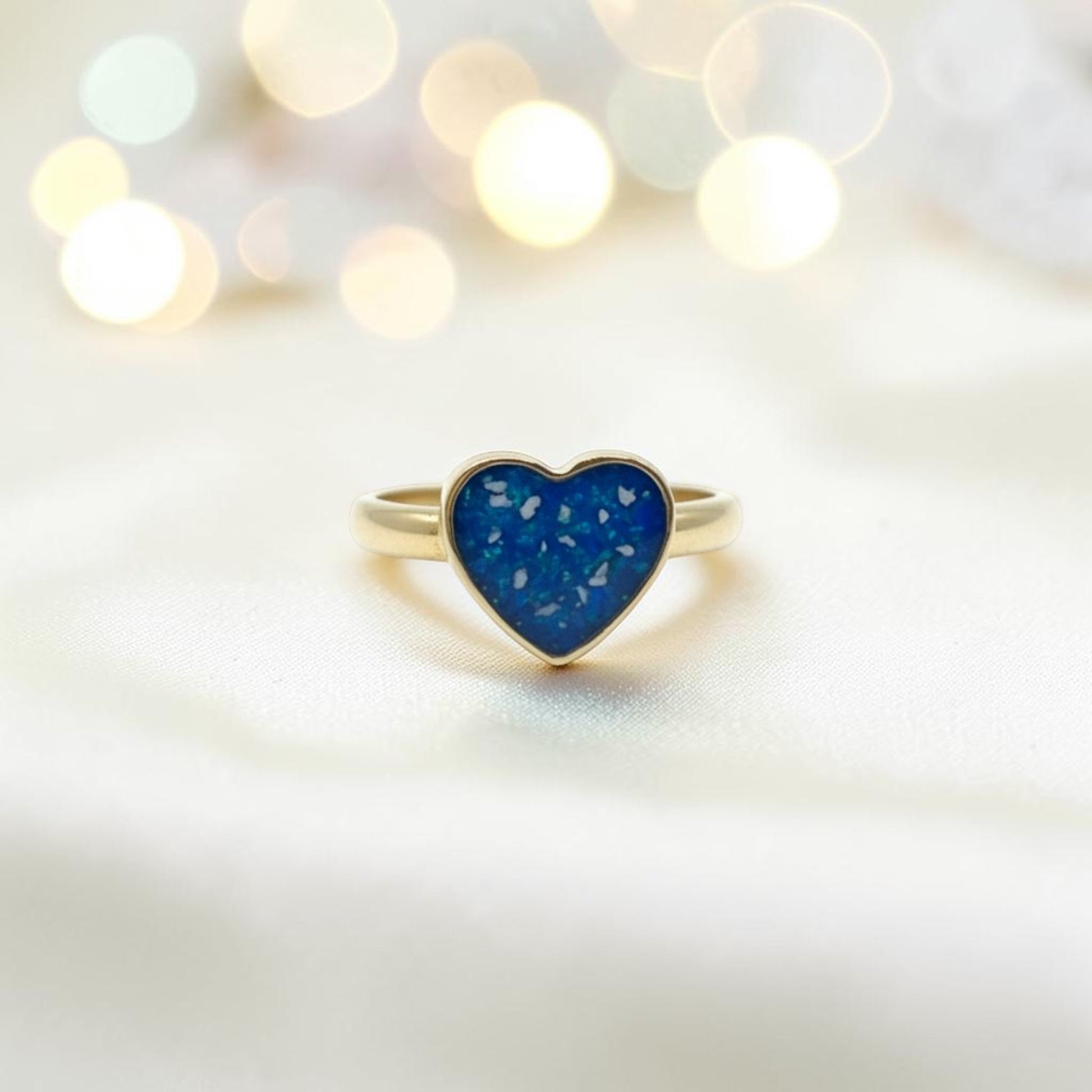 solid gold heart shaped ashes ring, handcrafted in lancashire