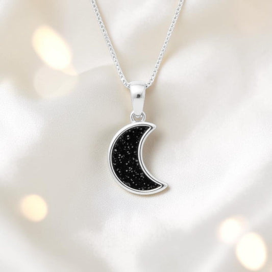 sterling silver moon shaped pendant, handcrafted in Lancashire uk