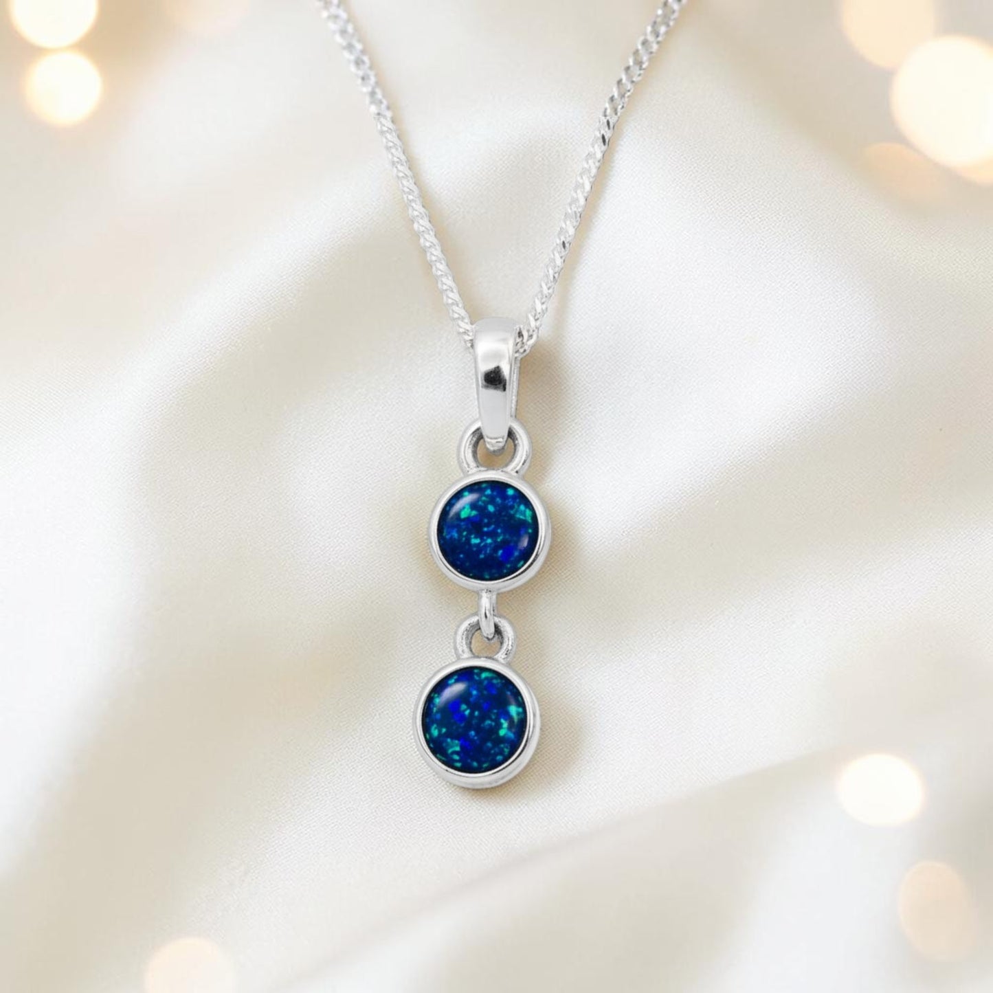 Sapphire Blue Double Drop Pendant, handcrafted in Lancashire uk