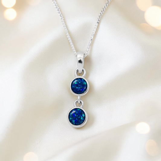 Sapphire Blue Double Drop Pendant, handcrafted in Lancashire uk