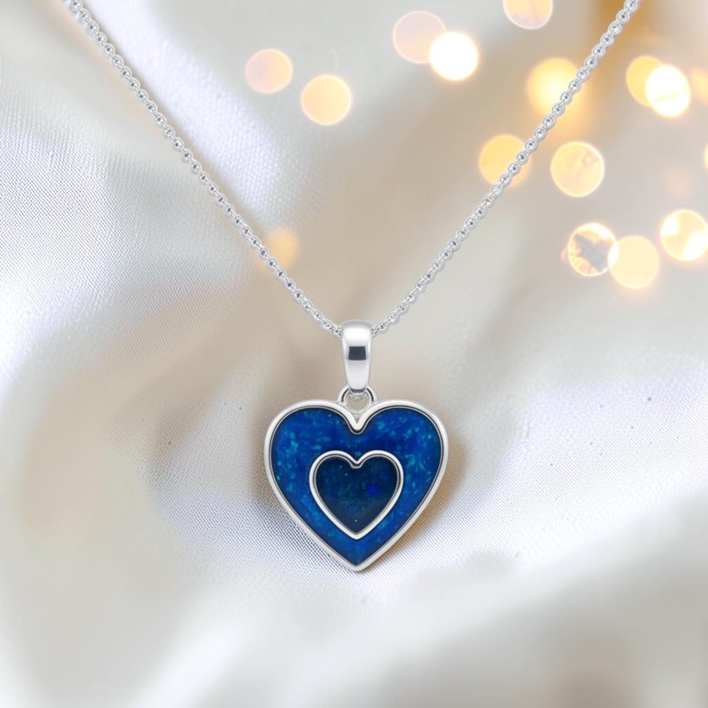 silver double heart ashes pendant, handcrafted in lancashire, uk