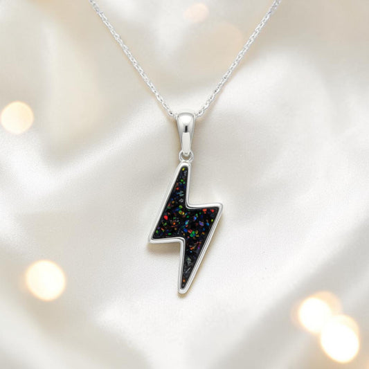 lightening bolt silver ashes pendant, handcrafted in lancashire