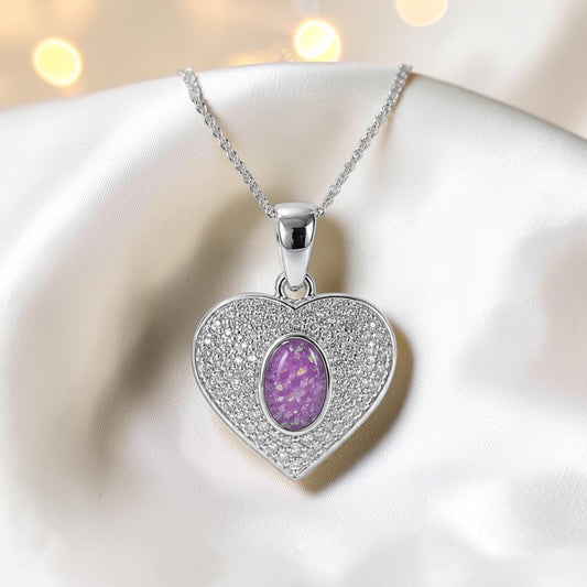 silver heart cz memorial pendant, handcrafted in Lancashire uk