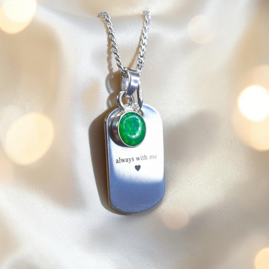 Silver engraved pendant with charm, handcrafted in uk