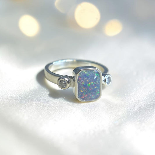 Anastasia Ring — silver emerald cut ashes memorial ring, handcrafted in Lancashire, UK